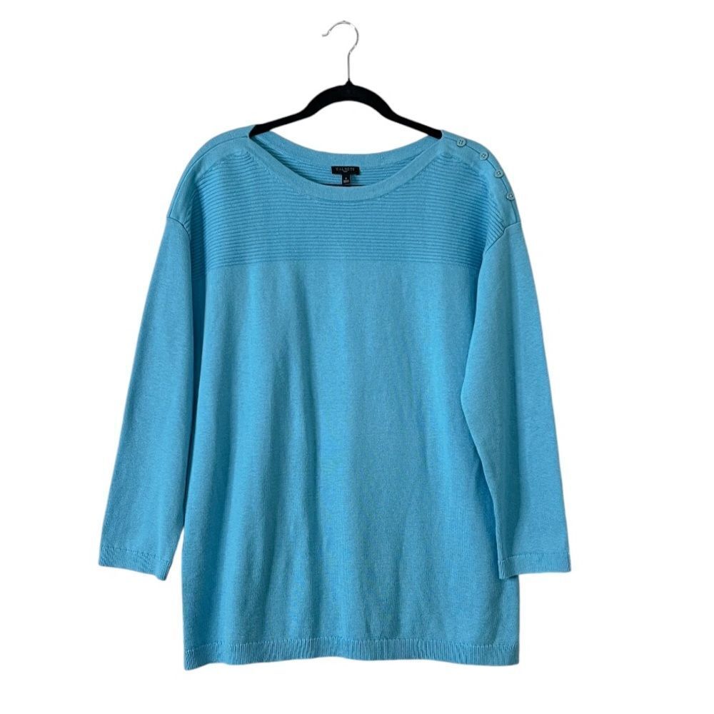 Talbots Light Blue Button-Shoulder Knit Sweater